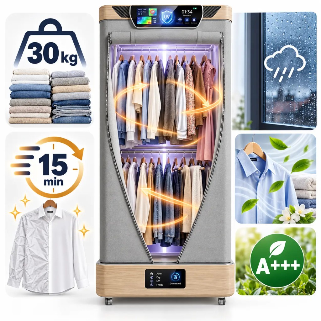 ThermoDry akár 30 kg ruhát szárít 15 perc alatt, esőben is, A+++ osztályban